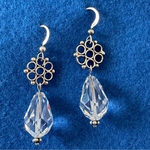 925 Sterling Silver Snowflake Filigree Diamond Crystal Ball Drop Earrings NEW